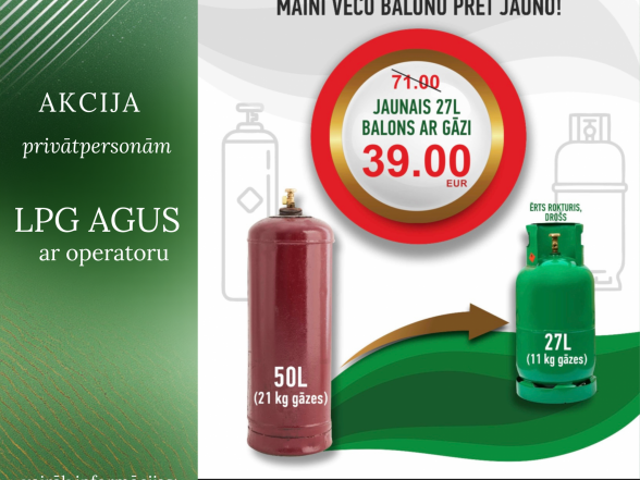 Maini veco 50 l balonu pret jauno 27 l balonu par akcijas cenu