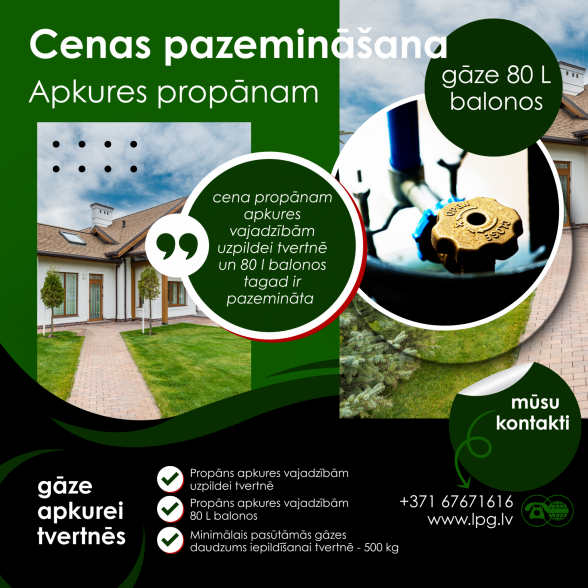 Cenas pazemināšana propānam apkures vajadzībām
