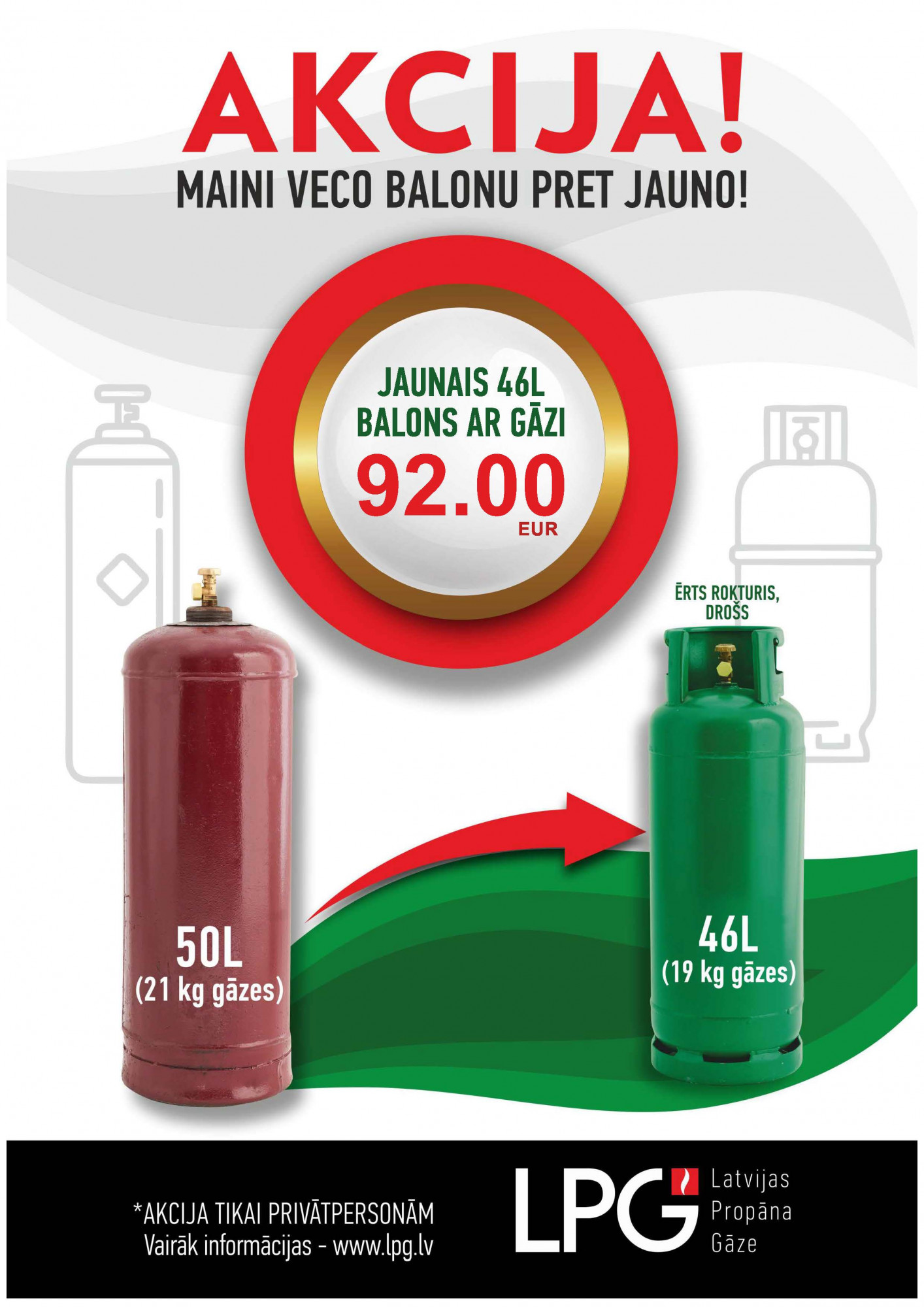 Maini veco 50 l balonu pret jauno 46 l balonu par akcijas cenu!